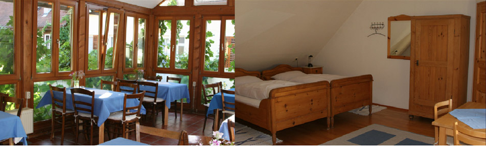 Frühstücksraum und Gästezimmer